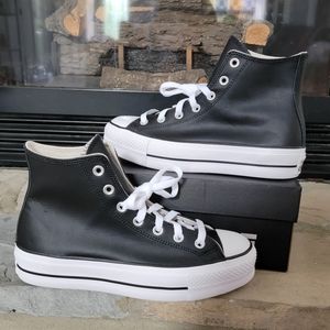 New Converse Chuck Taylor All Star Lift Black Leather Platform Size 8